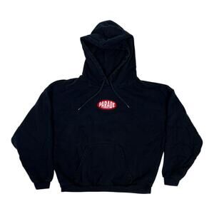 Parade Hoodie Mens Small Black Logo Patch Skater Pullover Fleece Sweatshirt